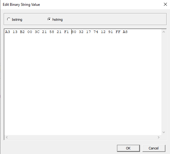 The Edit Binary String Value dialog box