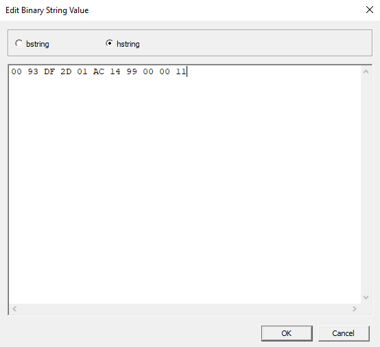 The Edit Binary String Value dialog box