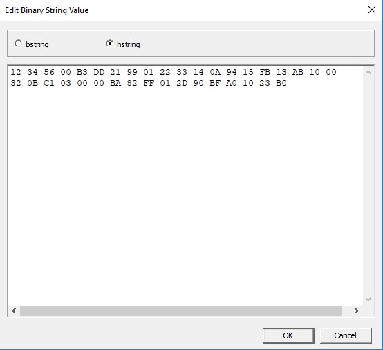 The Edit Binary String Value dialog box